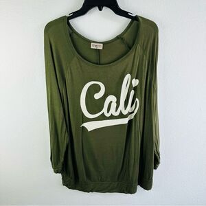 Free Kisses Olive Cali Graphic Long Sleeve Tee Women’s Size 1X